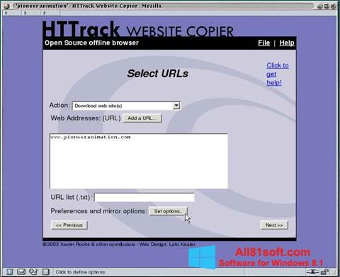截图 HTTrack Website Copier Windows 8.1