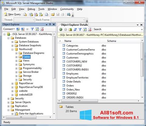 截图 Microsoft SQL Server Windows 8.1